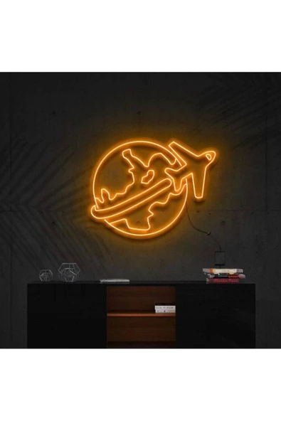 Dünya ve Uçak Figürlü Neon Tabela ürün görseli 1