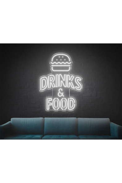 DRINKS & FOOD Yazılı Hamburger Figürlü Neon Tabela ürün görseli 1