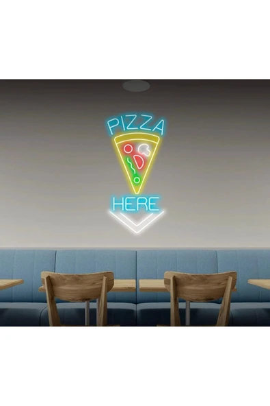 PIZZA HERE Yazılı ve Şekilli Neon Tabela ürün görseli 1