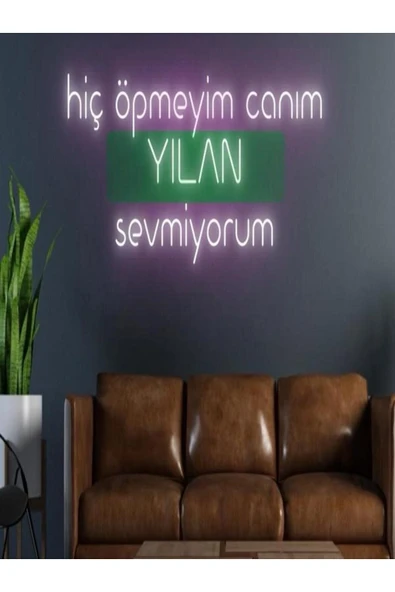Hiç Öpmeyim Canım YILAN Sevmiyorum Yazılı Neon Tabela ürün görseli 1