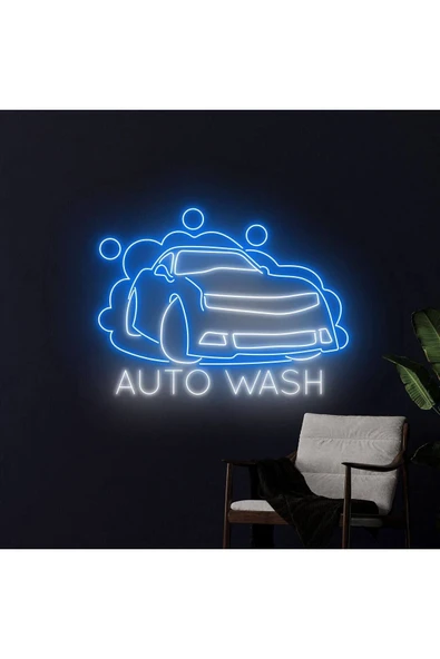 AUTO WASH Yazılı ve Şekilli Neon Tabela ürün görseli 1