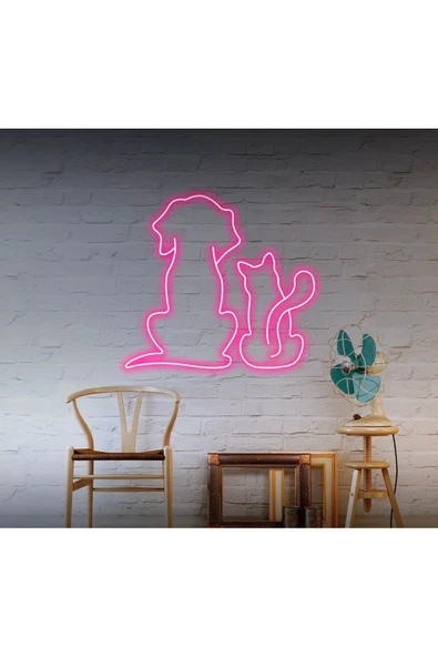 Kedi ve Köpek Figürlü Neon Tabela ürün görseli 1