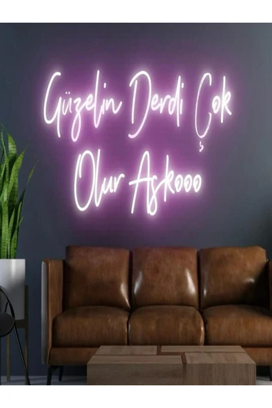 Güzelin Derdi Çok Olur Aşkooo Yazılı Neon Tabela ürün görseli 1