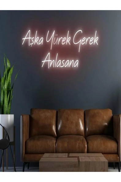 Aşka Yürek Gerek Anlasana Yazılı Neon Tabela ürün görseli 1