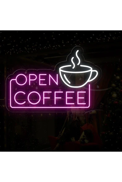 OPEN COFFEE Yazılı ve Şekilli Neon Tabela ürün görseli 1