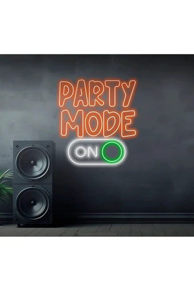 PARTY MODE ON Yazılı ve Şekilli Neon Tabela ürün görseli 1