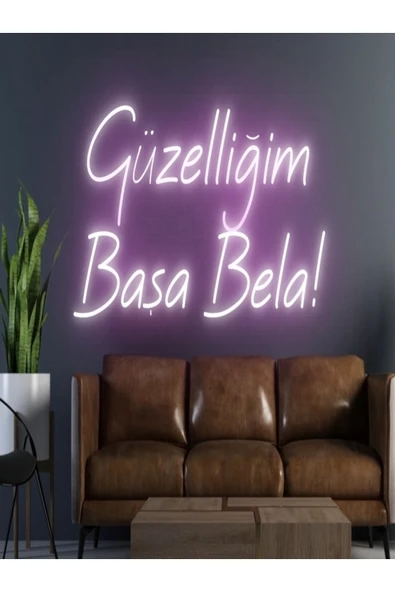Güzelliğim Başa Bela! Yazılı Neon Tabela ürün görseli 1