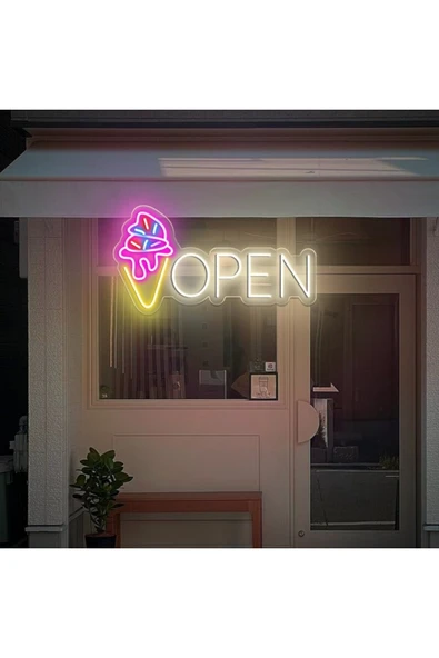 OPEN Yazılı Dondurma Figürlü Neon Tabela ürün görseli 1