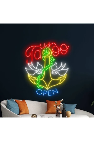 Tattoo OPEN Yazılı ve Şekilli Neon Tabela ürün görseli 1