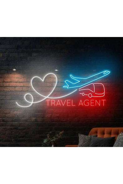 TRAVEL AGENT Yazılı ve Şekilli Neon Tabela ürün görseli 1