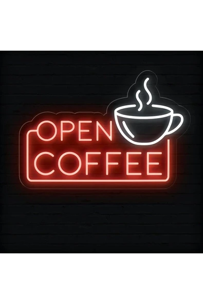 OPEN COFFEE Yazılı ve Şekilli Neon Tabela ürün görseli 1