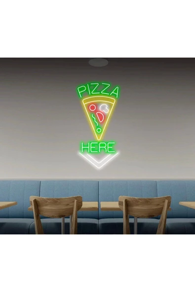 PIZZA HERE Yazılı ve Şekilli Neon Tabela ürün görseli 1