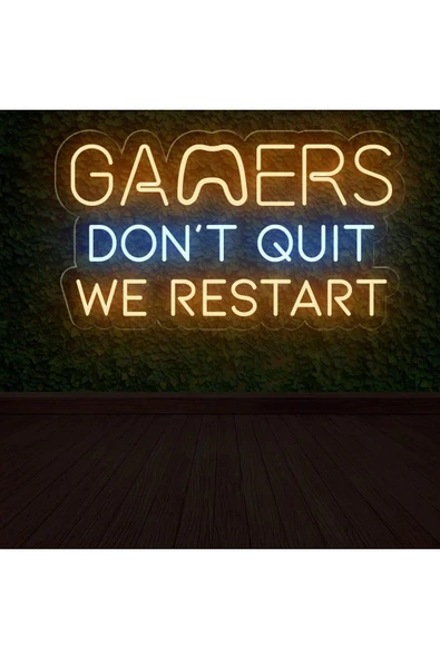 GAMERS DON'T QUIT WE RESTART Yazılı Neon Tabela ürün görseli 1