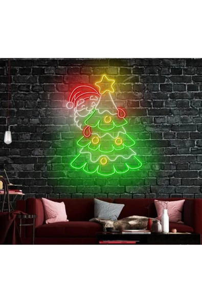 Noel Baba ve Yılbaşı Ağacı Figürlü Neon Tabela ürün görseli 1