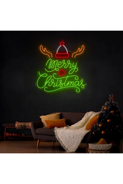 Merry Christmas Yazılı ve Şekilli Neon Tabela ürün görseli 1