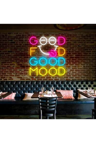 GOOD FOOD GOOD MOOD Yazılı ve Şekilli Neon Tabela ürün görseli 1