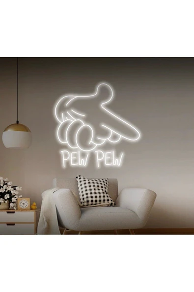 PEW PEW Yazılı ve Şekilli Neon Tabela ürün görseli 1