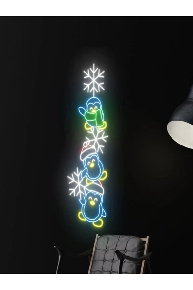 Penguen Figürlü Yılbaşı Temalı Neon Tabela ürün görseli 1