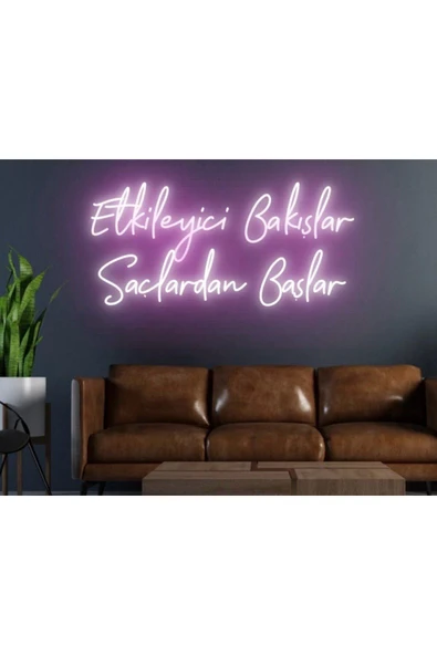Etkileyici Bakışlar Saçlardan Başlar Yazılı Neon Tabela ürün görseli 1