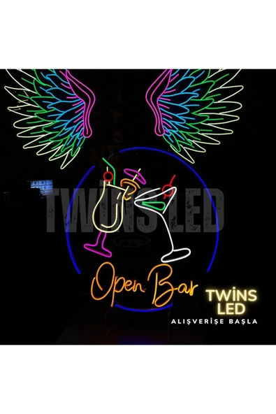 Open Bar Yazılı ve Şekilli Neon Tabela - Resim 2