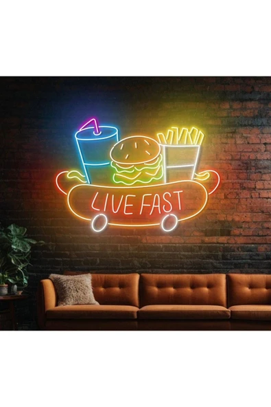 LIVE FAST Yazılı ve Şekilli Neon Tabela ürün görseli 1