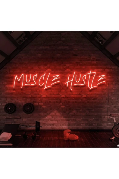 MUSCLE HUSTLE Yazılı Neon Tabela ürün görseli 1