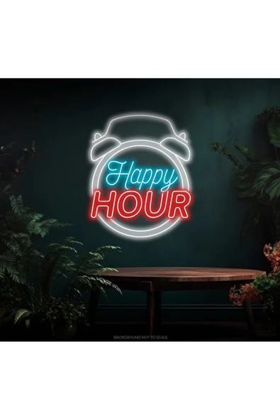 Happy HOUR Yazılı Saat Figürlü Neon Tabela ürün görseli 1