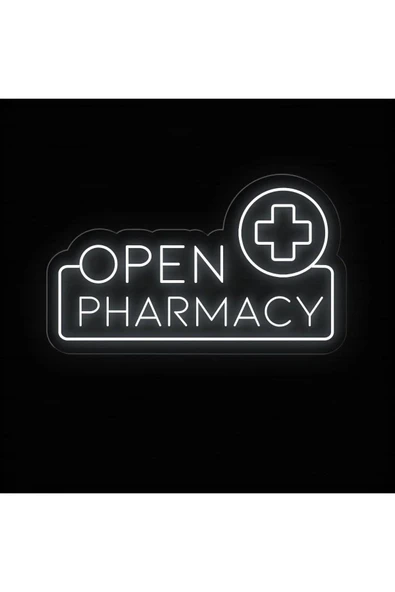 OPEN PHARMACY Yazılı ve Şekilli Neon Tabela ürün görseli 1
