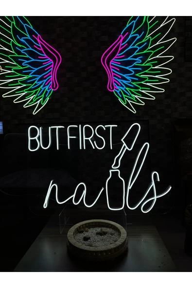 But First Nails Yazılı ve Oje Şekilli Neon Tabela - Resim 2