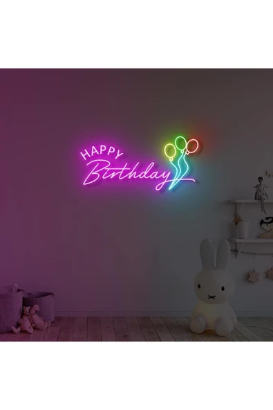HAPPY Birthday Yazılı ve Şekilli Neon Tabela ürün görseli 1