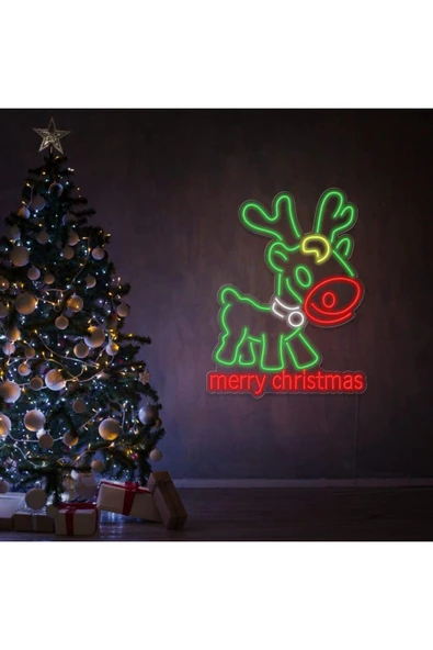 Geyik Figürlü Merry Christmas Yılbaşı Neon Tabela ürün görseli 1