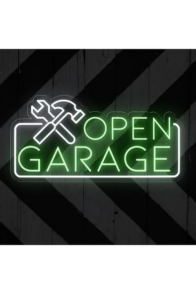 OPEN GARAGE Yazılı ve Şekilli Neon Tabela ürün görseli 1