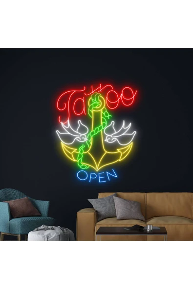 Tattoo OPEN Yazılı ve Şekilli Neon Tabela - Resim 2