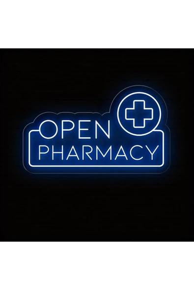 OPEN PHARMACY Yazılı ve Şekilli Neon Tabela ürün görseli 1