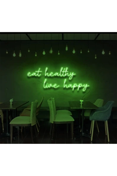 Eat Healthy Live Happy Yazılı Neon Tabela ürün görseli 1