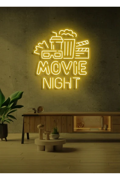 MOVIE NIGHT Yazılı ve Şekilli Neon Tabela ürün görseli 1