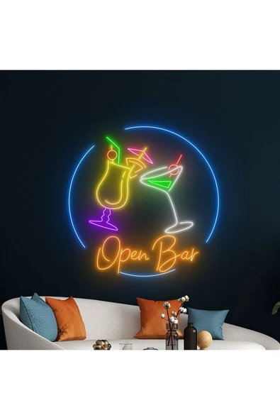 Open Bar Yazılı ve Şekilli Neon Tabela ürün görseli 1