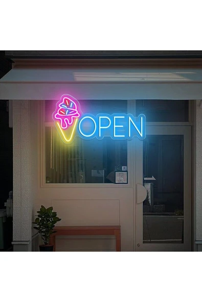 OPEN Yazılı Dondurma Figürlü Neon Tabela ürün görseli 1