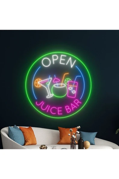 OPEN JUICE BAR Yazılı ve Şekilli Neon Tabela ürün görseli 1