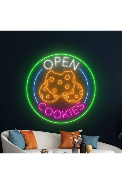 OPEN COOKIES Yazılı ve Şekilli Neon Tabela ürün görseli 1