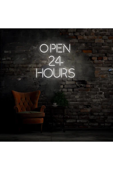 OPEN 24 HOURS Yazılı Neon Tabela - Resim 3