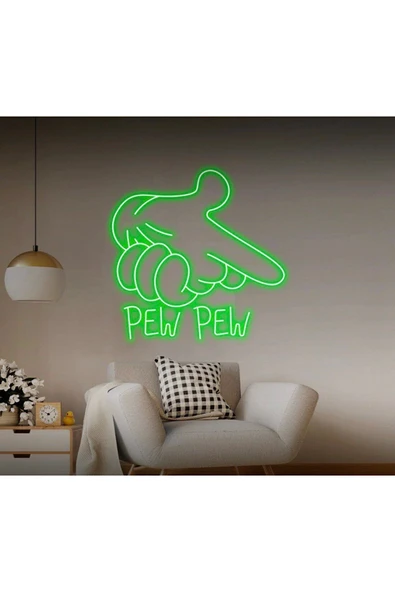 PEW PEW Yazılı ve Şekilli Neon Tabela ürün görseli 1