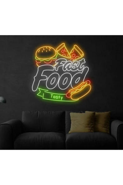 Fast Food Tasty Yazılı ve Şekilli Neon Tabela ürün görseli 1