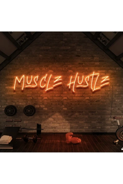 MUSCLE HUSTLE Yazılı Neon Tabela ürün görseli 1