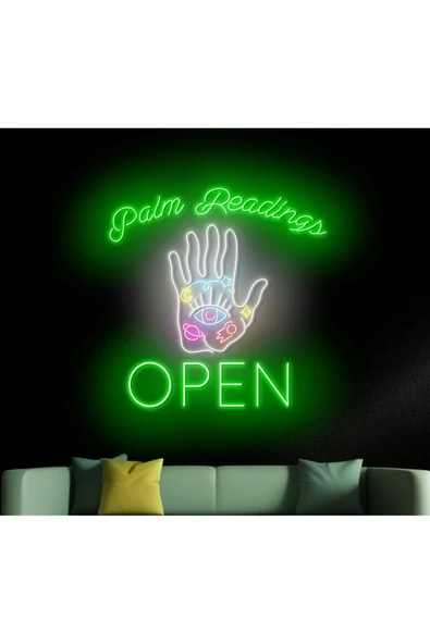Palm Readings OPEN Yazılı ve Şekilli Neon Tabela ürün görseli 1