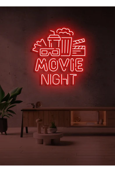 MOVIE NIGHT Yazılı ve Şekilli Neon Tabela ürün görseli 1