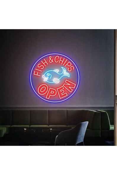 FISH&CHIPS OPEN Yazılı ve Şekilli Neon Tabela ürün görseli 1