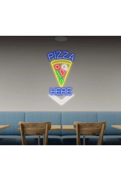 PIZZA HERE Yazılı ve Şekilli Neon Tabela ürün görseli 1