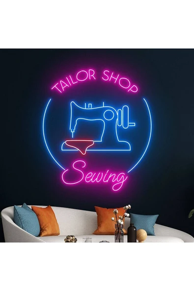 TAILOR SHOP Sewing Yazılı ve Şekilli Neon Tabela ürün görseli 1