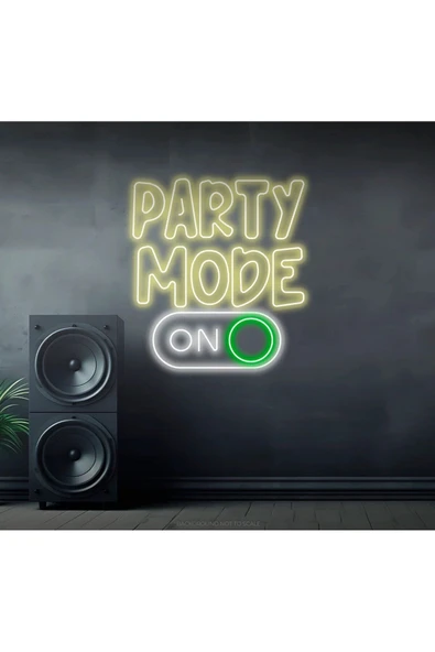 PARTY MODE ON Yazılı ve Şekilli Neon Tabela ürün görseli 1
